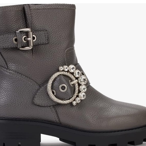 Karl Lagerfeld Gray Combat Boots with Jewel Accent - Picture 2 of 2